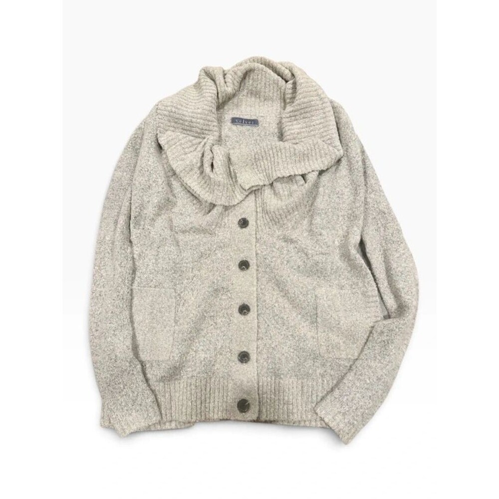 Velvet by Graham & Spencer Cowl Neck Knit Button Up Cardigan Tan Size Small Cozy